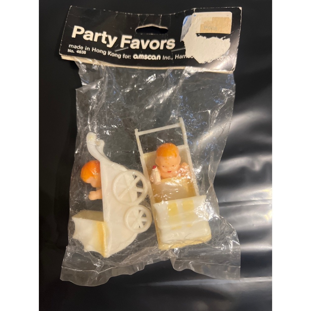 Amscan Party Favors Sealed Baby Shower Stroller Pram Twins Cake Toppers Vtg